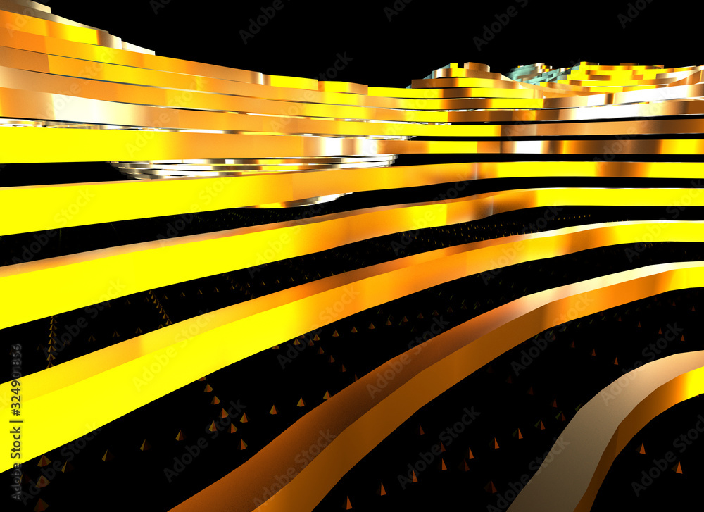 Poster Abstract topographic map 3D background with shiny golden lines in sci-fi technology style. 3D illustration