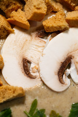 Mushroom soup puree with breadcrumbs and herbs