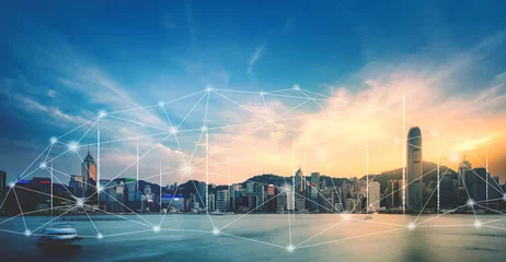 Foto op Plexiglas Smart Network and Connection city of Hong kong © Peera