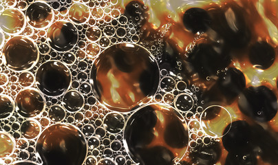 Bubbles in water abstract macro closeup with brown and black background
