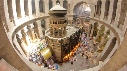 Fototapeta premium The Holy Sepulchre Church inside from top in Jerusalem timelapse.