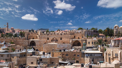Panorama of Jerusalem Old City and Damascus Gate timelapse from Austrian Hospice Roof, Israel © HyperlapsePro