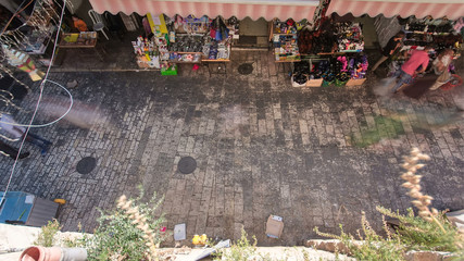 people walking in the market of the old city jerusalem timelapse.