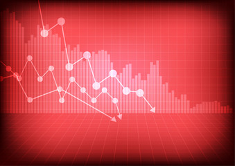 Vector : Decreasing business graph on red background