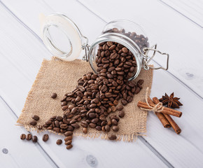 glass jar with coffee beans