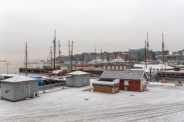 View of snowy Cove Pipervika in Oslo