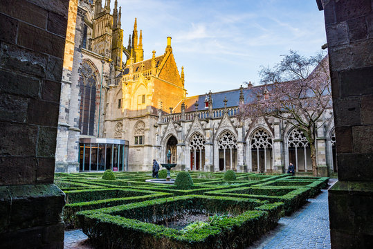 Utrecht, Netherlands - January 06, 2020. Pandhof garden of the Dom Church is one of Holland most beautiful inner courtyards