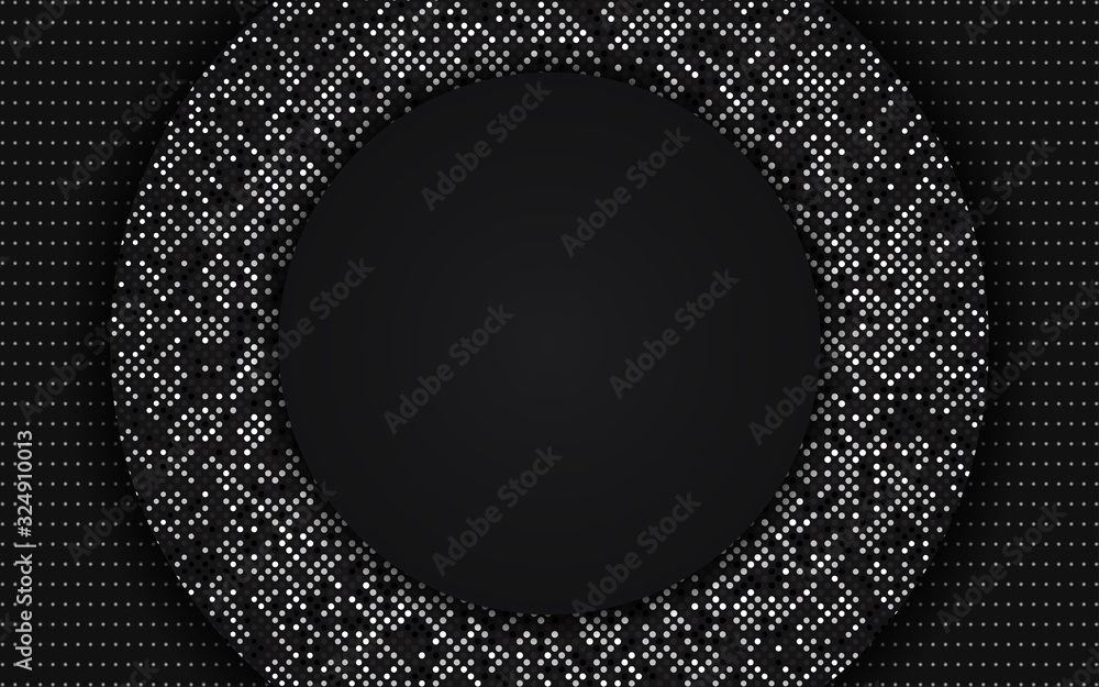 Aufkleber abstract black circle shapes background a combination wit dots silver glitters element. vector desig