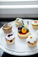 Dessert decorated on a white plate