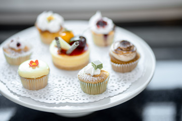 Dessert decorated on a white plate