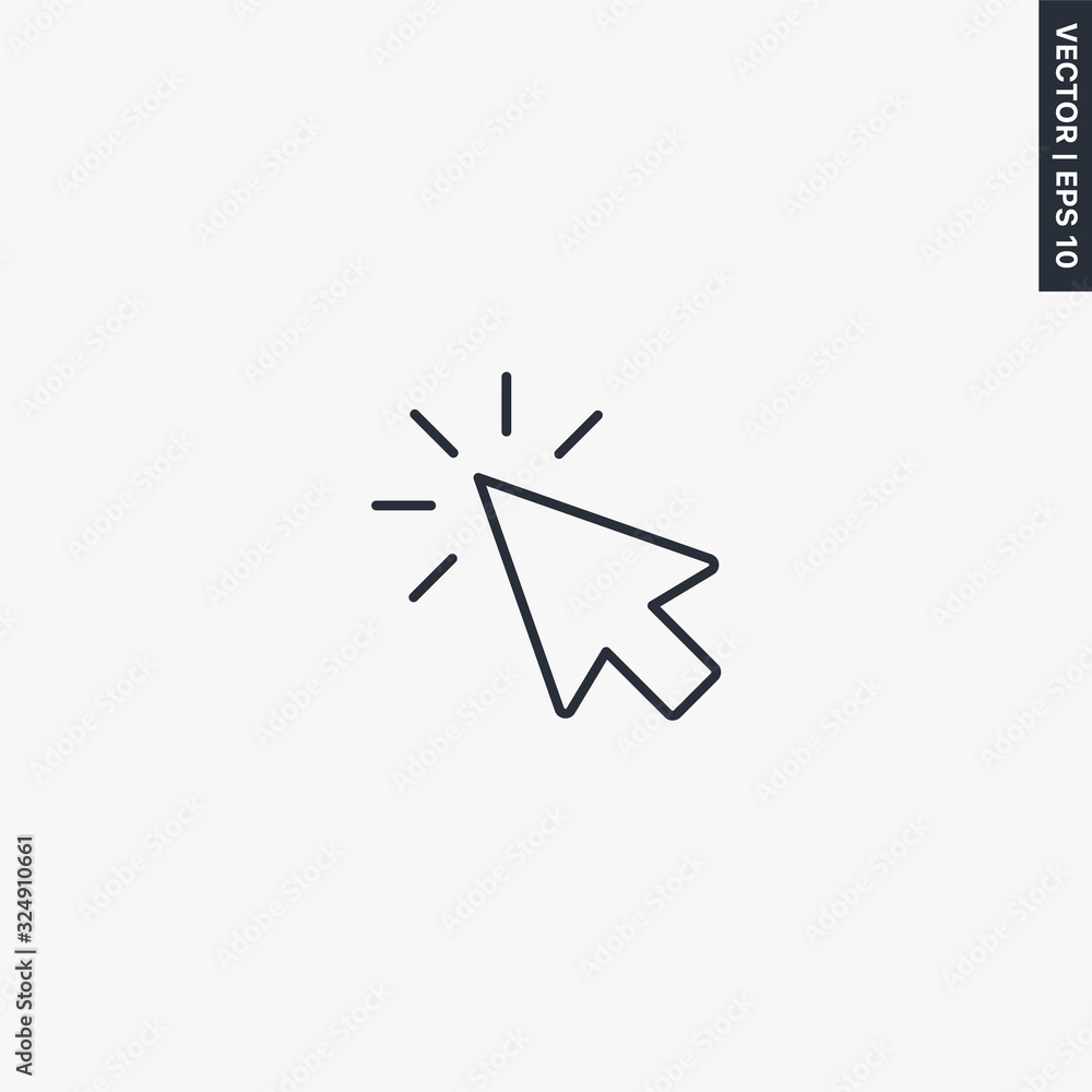 Poster click, linear style sign for mobile concept and web design