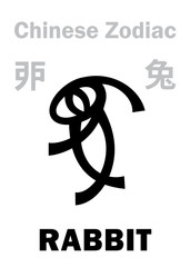 Astrology Alphabet: RABBIT / HARE [兔] sign of Chinese Zodiac. Chinese character, hieroglyphic sign (symbol).