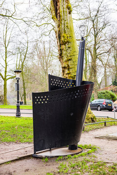 Utrecht, Netherlands - January 07, 2020. Public urinal corner in park