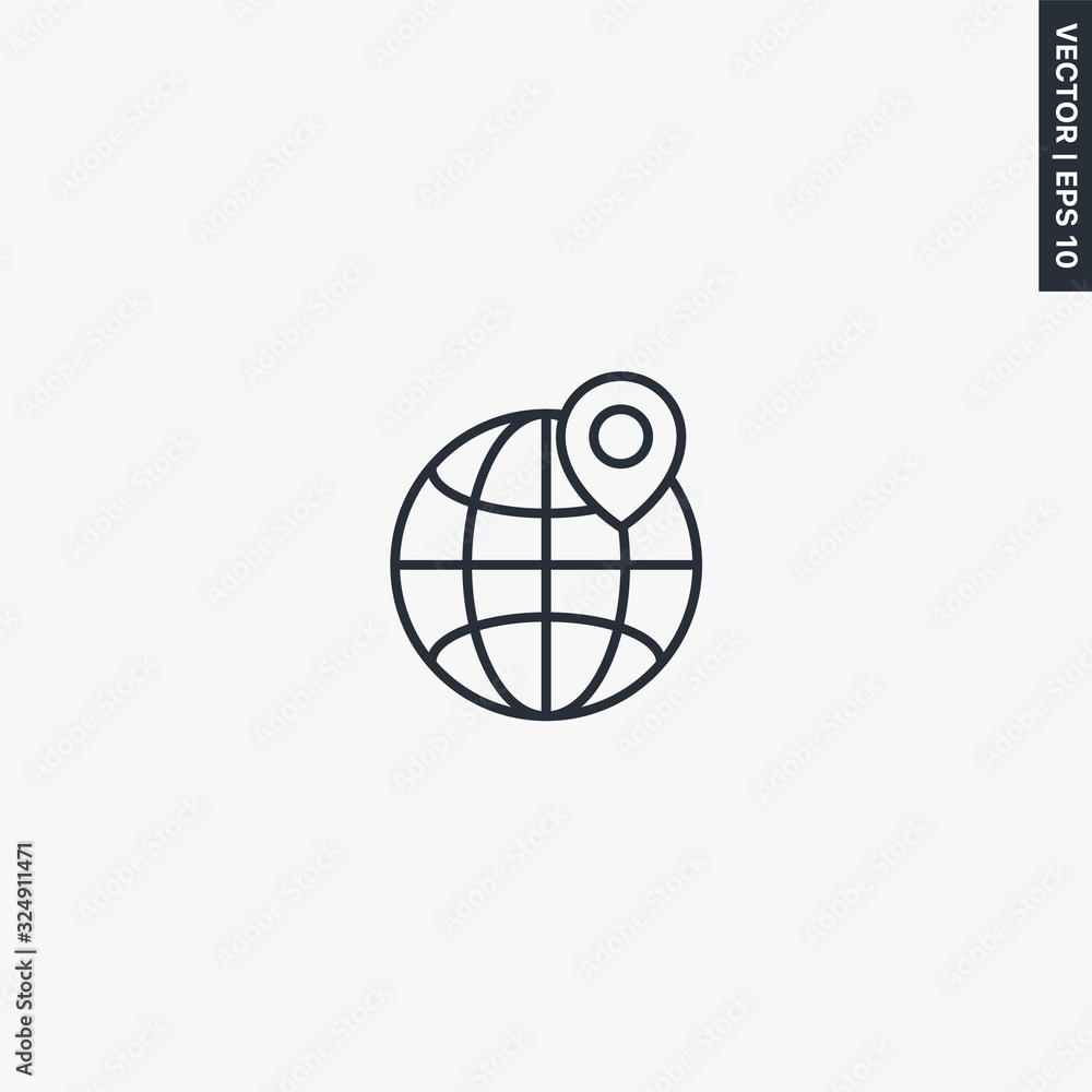 Poster global location, linear style sign for mobile concept and web design