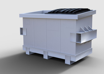 White dumpster with one lid (3d Render)