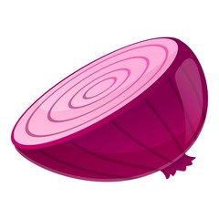 Purple half onion icon. Cartoon of purple half onion vector icon for web design isolated on white background