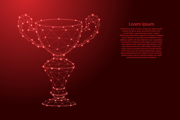 Winner's Cup, online reward from futuristic polygonal red lines and glowing stars for banner, poster, greeting card. Vector illustration.