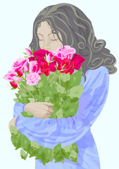 girl flowers color vector picture