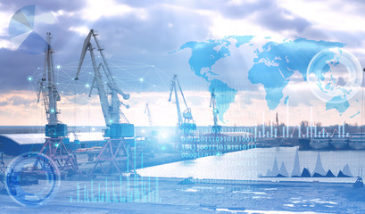 concept, cargo port and crane management using artificial intelligence, distribution of products...
