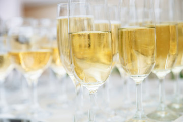 Champagne in glasses in restaurant