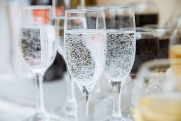 Champagne in glasses in restaurant