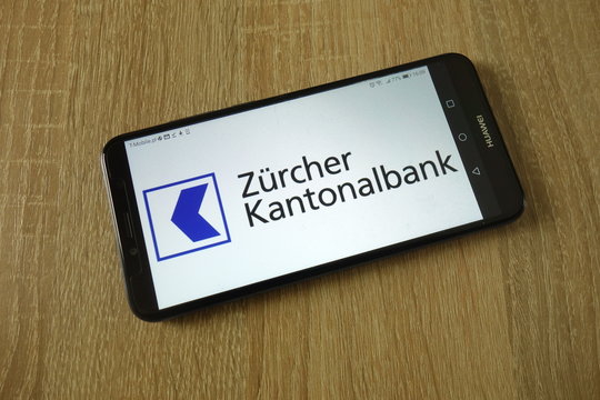 KONSKIE, POLAND - March 16, 2019: Zurich Cantonal Bank logo displayed on smartphone
