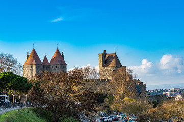 Naklejka na ściany i meble Fortified medieval city of Carcassonne in France.