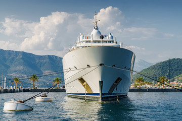 Naklejka premium Sunny view of luxury yacht at the port of Tivat, Montenegro.