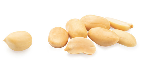 roasted peanut kernels isolated on white. clipping path. entire image in sharpness