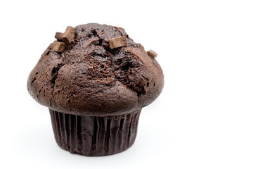 Double chocolate chunk muffin on white