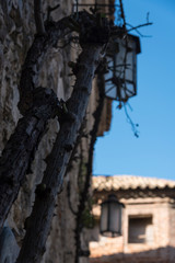  Branches with thorns climb the facade of a building, Pastrana, Guadalajara, Spain