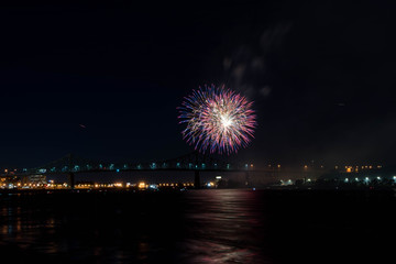 Fototapeta premium fireworks. Jacques Cartier bridge with fireworks. Montreal Quebec. Fireworks.
