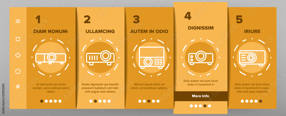 Poster projector equipment onboarding icons set vector. electronic device video projector and projection sc