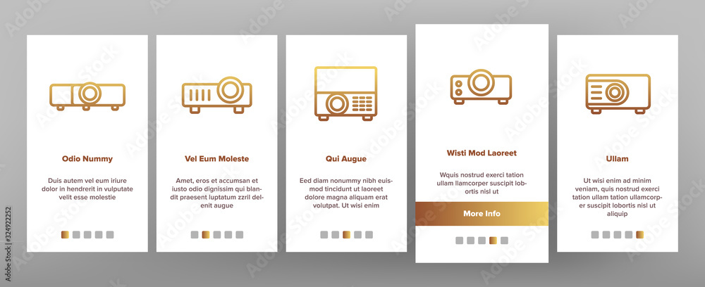 Poster projector equipment onboarding icons set vector. electronic device video projector and projection sc