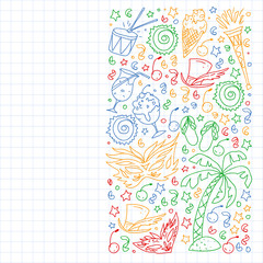 Brazilian vector pattern with palm, beach, firework. Brazil icons for posters and banners.