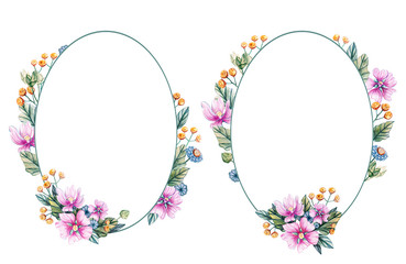 Oval frame of wildflowers for a wedding.