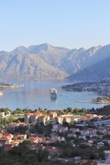 Beautiful ocean and mountain views of the Bay of Kotor in Montenegro - 324923805
