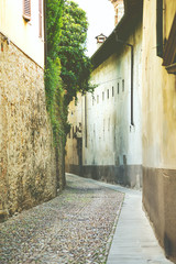 the old narrow street in old city of Bergamo, Italy