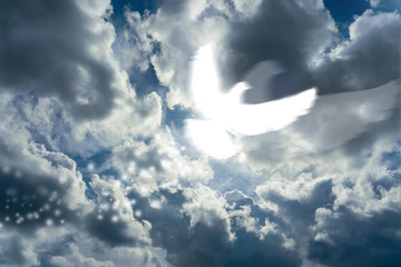 Obraz na płótnie Canvas motion blurred pigon in the sky as a symbolof holy spirit pentecost concept