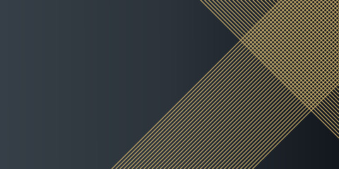 Abstract gold line shapes and luxury pattern background. Vector luxury tech background. Stack of black paper material layer with gold stripe. Arrow shape premium wallpaper 