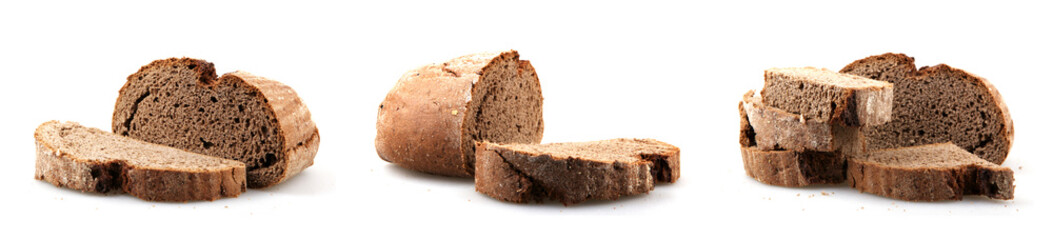 Fresh black sliced bread on white background. Rye bread is a type of bread made with various...