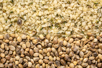 hemp seeds and hearts background