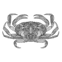 Adult coloring  books. New   Crab in mandala patterns. Antistress coloring book. Patterned crab. Coloring page.