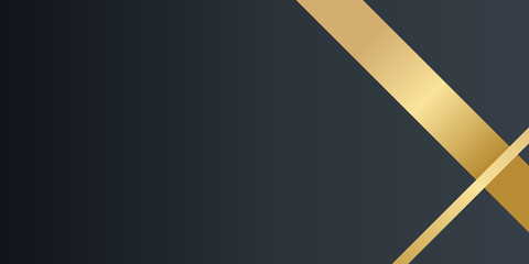  Black background overlap gold and black sheets, modern abstract widescreen background with place for your text or message or presentation slide design.