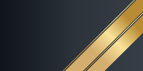  Black background overlap gold and black sheets, modern abstract widescreen background with place for your text or message or presentation slide design.