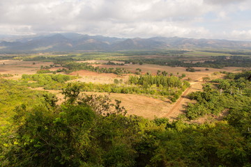 Fototapeta na wymiar Aerial view of the Valley of the Sugar Mills near Trinidad, Cuba, during a partly cloudy day