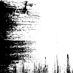 Grunge scratched wooden background in black and white colors. Rough scarred backdrop with blank space. Overlay texture of old wood planks. Distress effect for some design. Vector illustration in EPS8.