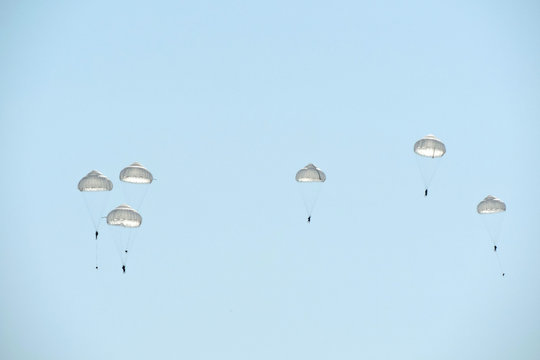 A paradrop of Czech and Polish paratroopers during Nato Days in Ostrava, the Czech Republic