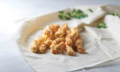 Homemade cheese cookies. Copy space.