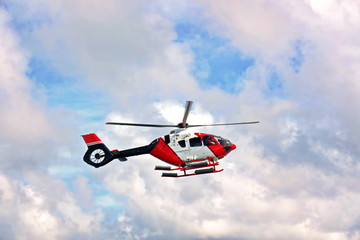A helicopter used to receive a pilot on a sea vessel. Gladstone QLD, Australia.December.2019 © masterskuz55